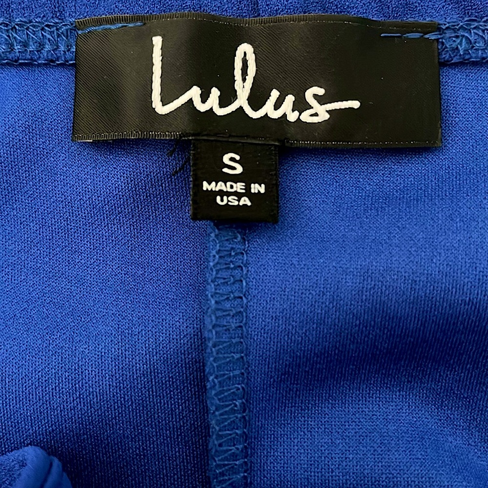 Lulu’s  Asymmetrical Ruffle V-neckline Bodycon Dress Stretch Size S Cobalt Blue - Picture 6 of 7